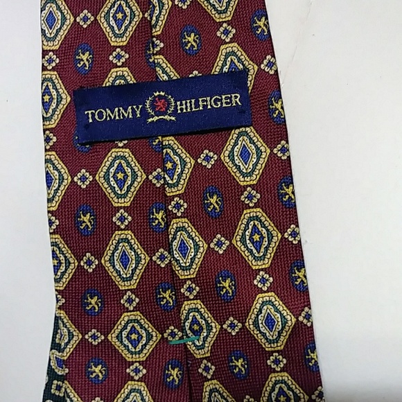 Tommy Hilfiger Forest Green & Burgundy Silk Tie - Picture 5 of 6